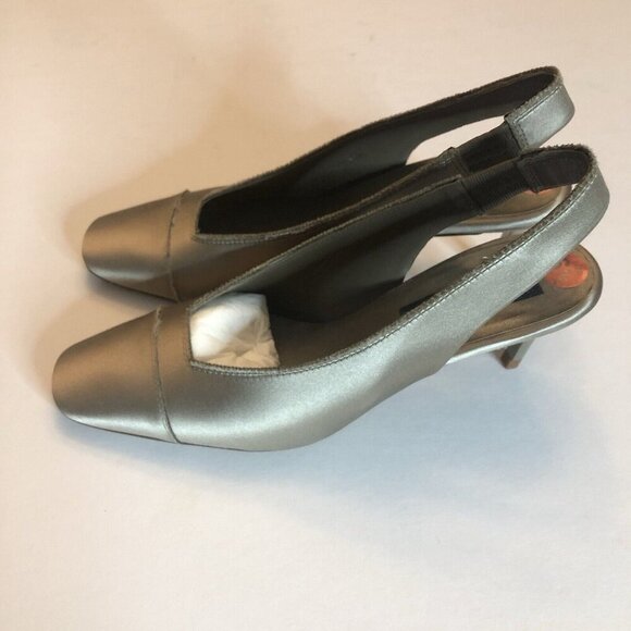 Pedro Garcia NEW Isauri Taupe Lentil Satin Slingback Square Toe Kitten Heel 6.5 - Picture 1 of 10